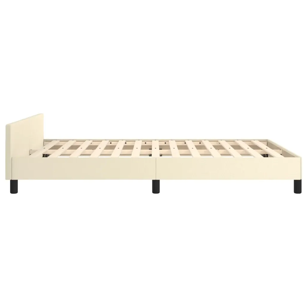 Letto matrimoniale | Letto per adulti | Giroletto con Testiera Crema 140x190 cm in Similpelle - Image 7