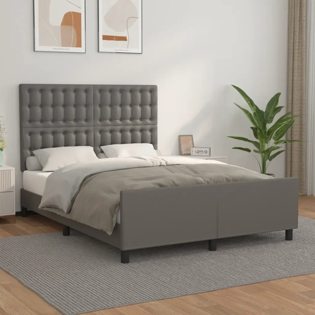 Letto matrimoniale | Letto per adulti | Giroletto con Testiera Crema 140x190 cm in Similpelle - Image 2