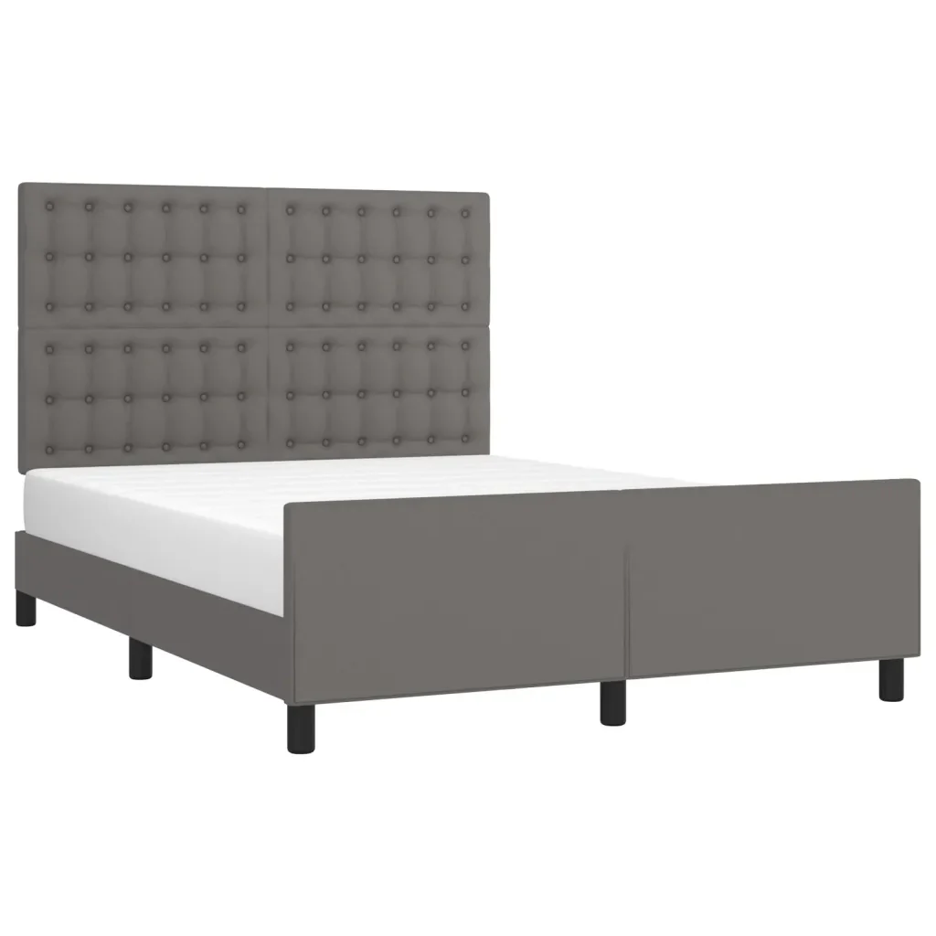 Letto matrimoniale | Letto per adulti | Giroletto con Testiera Crema 140x190 cm in Similpelle - Image 4