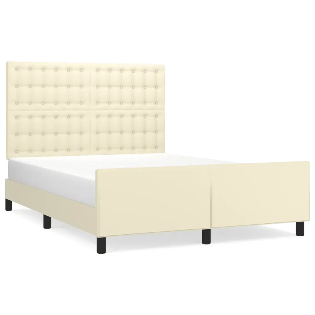 Letto matrimoniale | Letto per adulti | Giroletto con Testiera Crema 140x200 cm in Similpelle