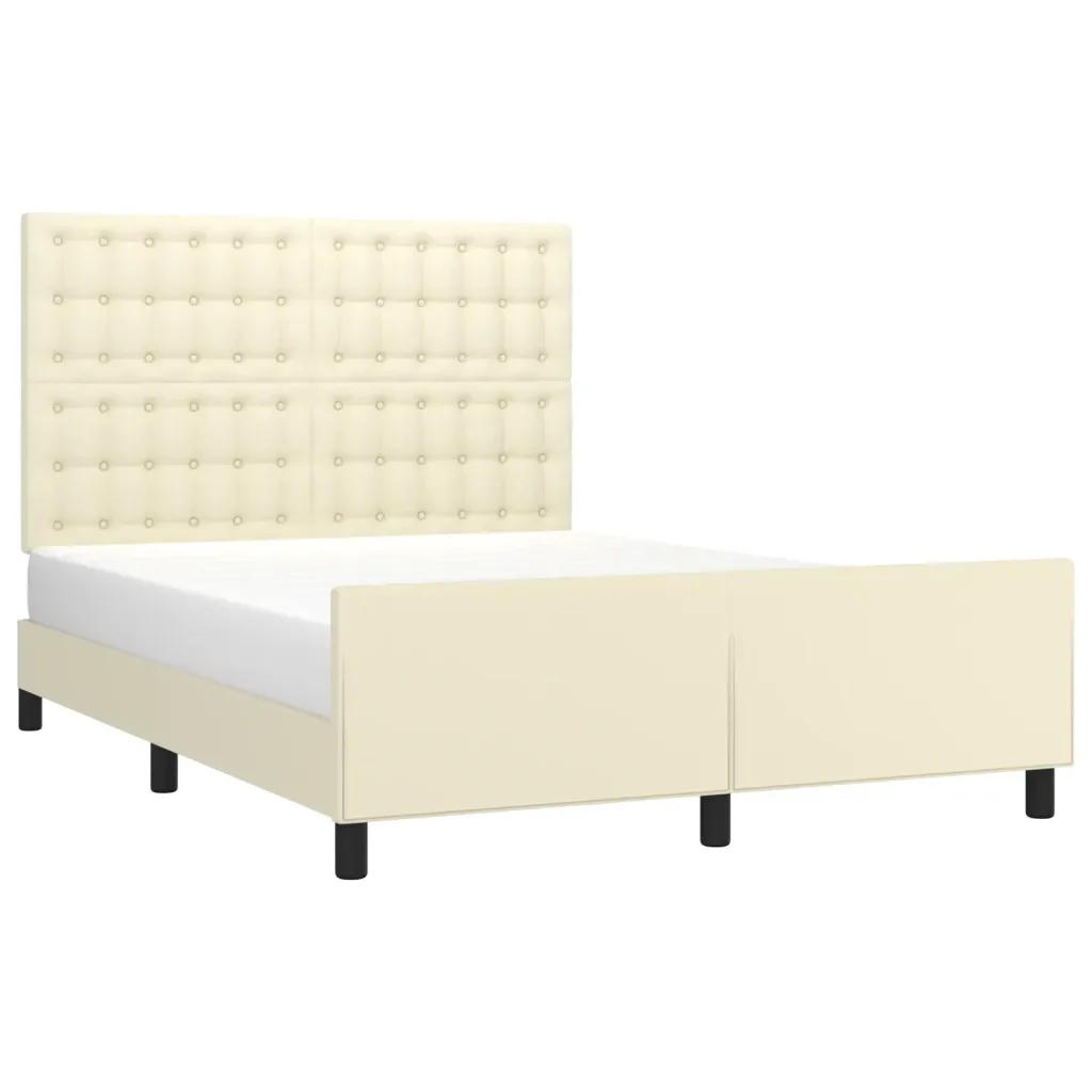 Letto matrimoniale | Letto per adulti | Giroletto con Testiera Crema 140x200 cm in Similpelle - Image 4