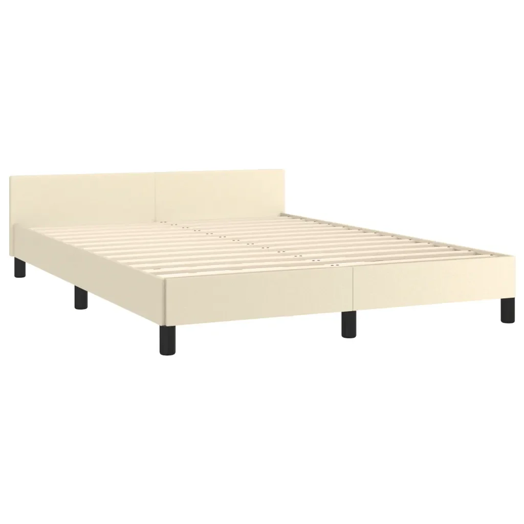 Letto matrimoniale | Letto per adulti | Giroletto con Testiera Crema 140x200 cm in Similpelle - Image 5