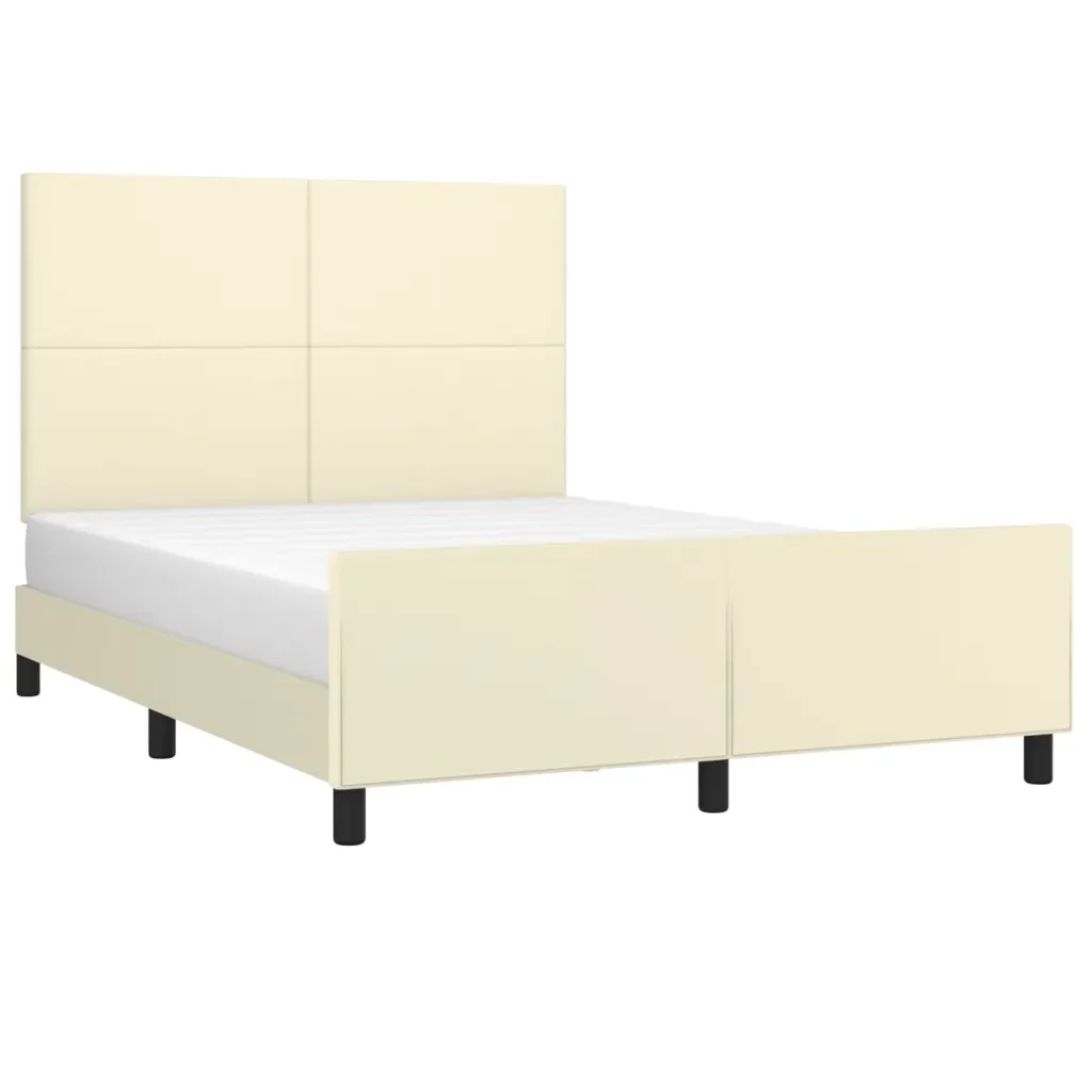 Letto matrimoniale | Letto per adulti | Giroletto con Testiera Crema 140x200 cm in Similpelle - Image 4