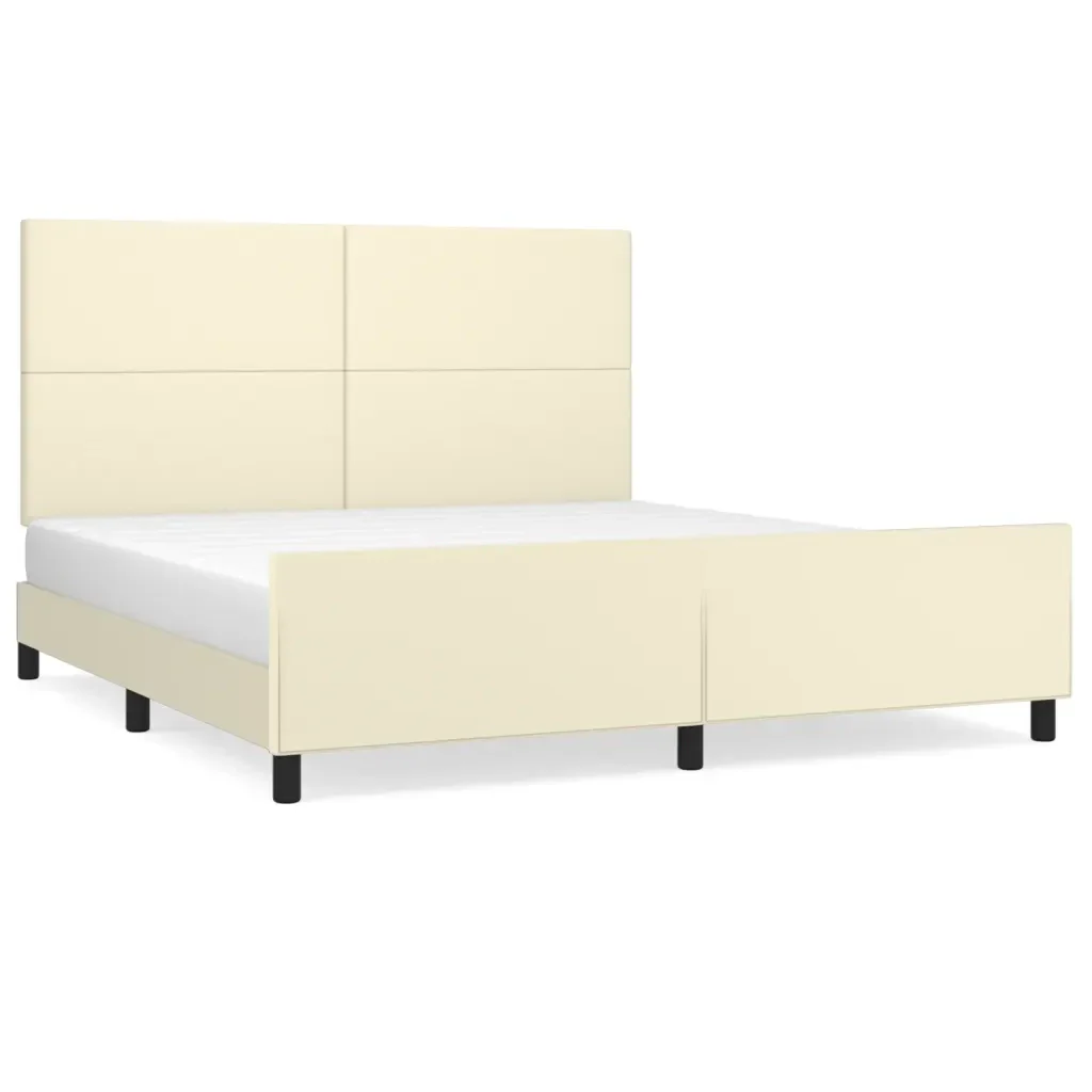 Letto matrimoniale | Letto per adulti | Giroletto con Testiera Crema 160x200 cm in Similpelle