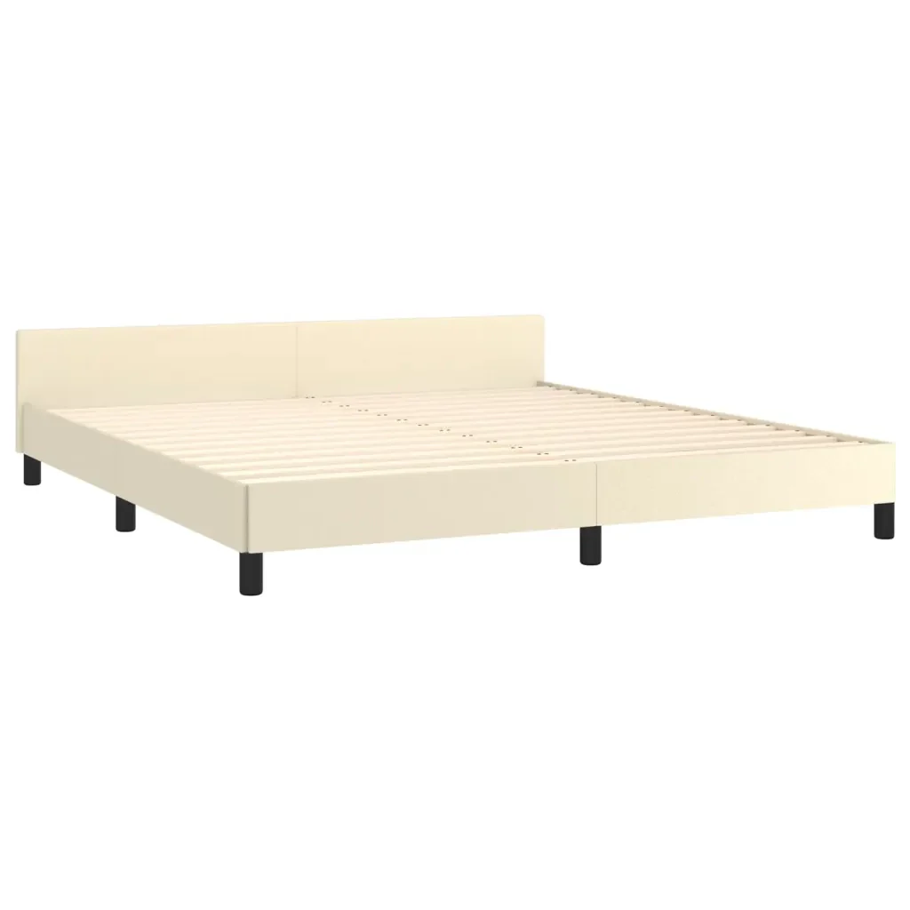 Letto matrimoniale | Letto per adulti | Giroletto con Testiera Crema 160x200 cm in Similpelle - Image 5