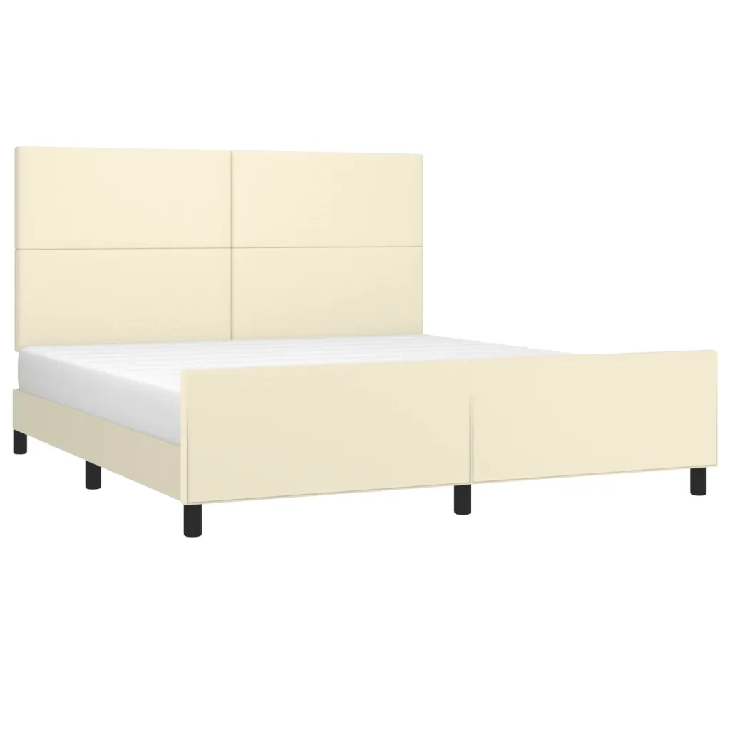 Letto matrimoniale | Letto per adulti | Giroletto con Testiera Crema 180x200 cm in Similpelle - Image 4