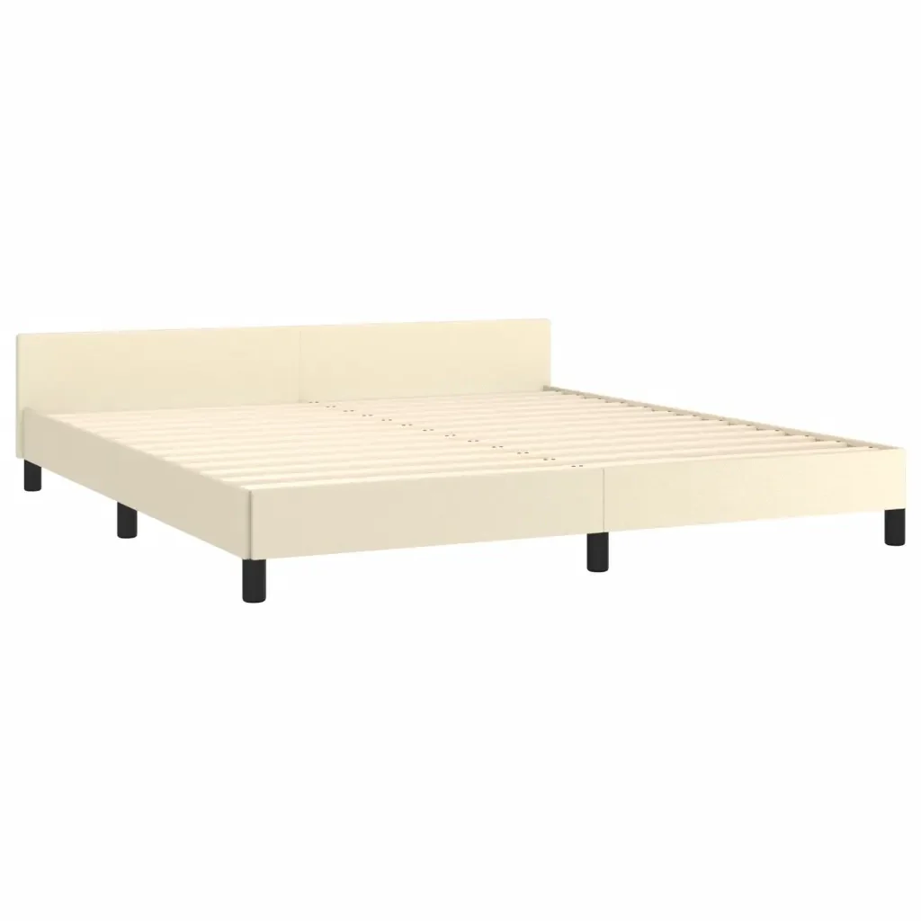 Letto matrimoniale | Letto per adulti | Giroletto con Testiera Crema 180x200 cm in Similpelle - Image 5