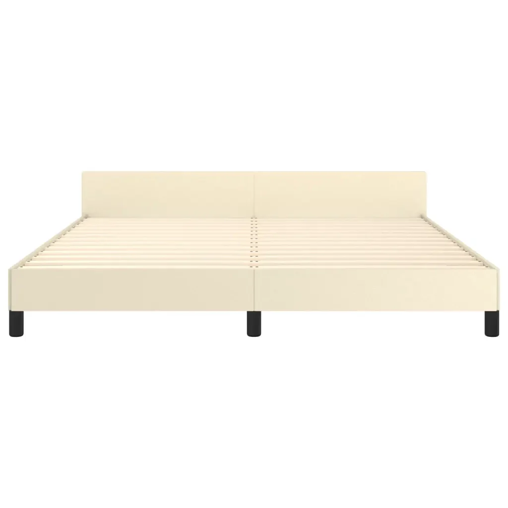 Letto matrimoniale | Letto per adulti | Giroletto con Testiera Crema 180x200 cm in Similpelle - Image 6