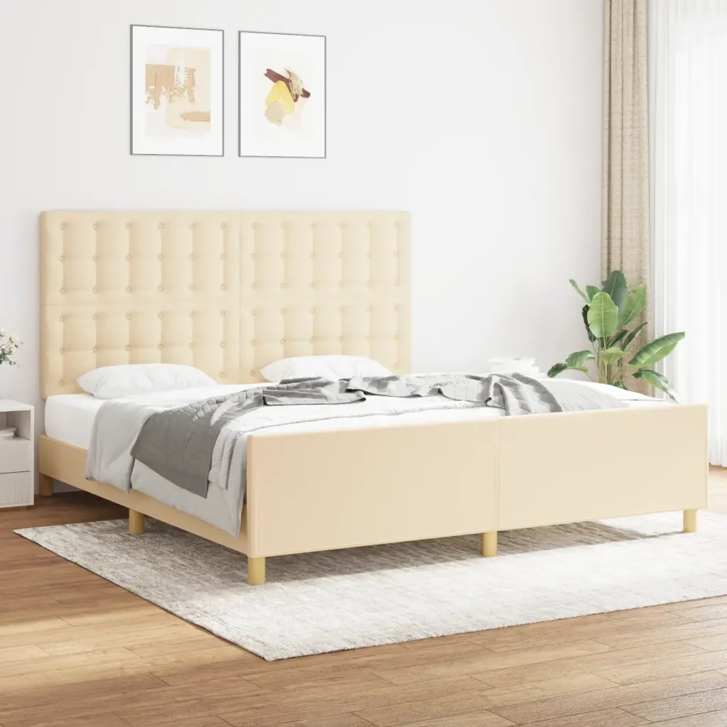 Letto matrimoniale | Letto per adulti | Giroletto con Testiera Crema 180x200 cm in Tessuto - Image 2