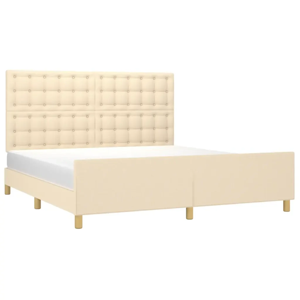 Letto matrimoniale | Letto per adulti | Giroletto con Testiera Crema 180x200 cm in Tessuto - Image 3