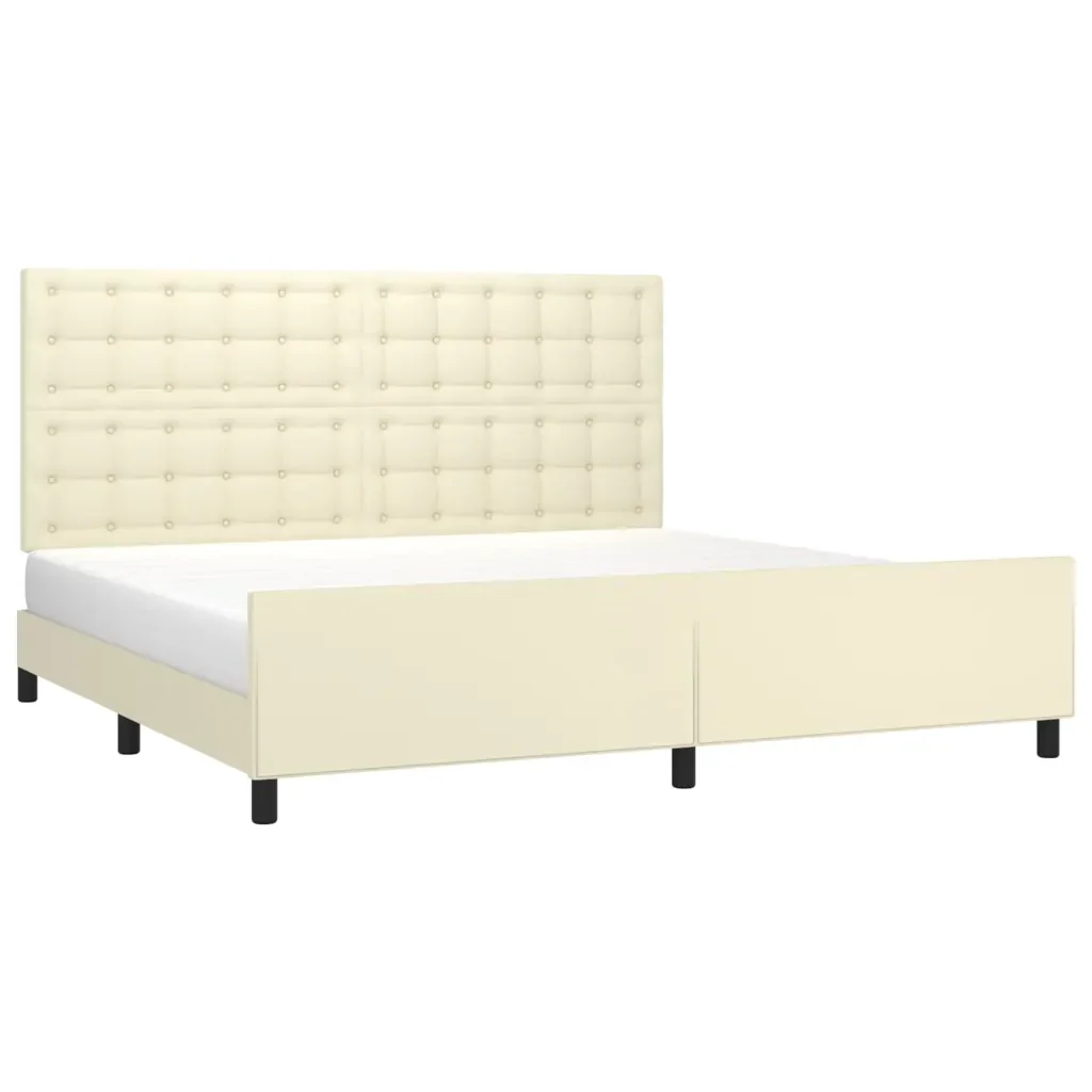 Letto matrimoniale | Letto per adulti | Giroletto con Testiera Crema 200x200 cm in Similpelle - Image 4