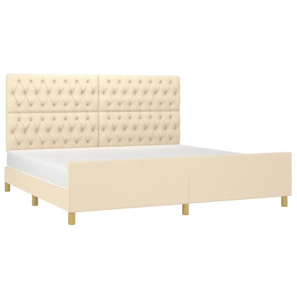 Letto matrimoniale | Letto per adulti | Giroletto con Testiera Crema 200x200 cm in Tessuto - Image 3