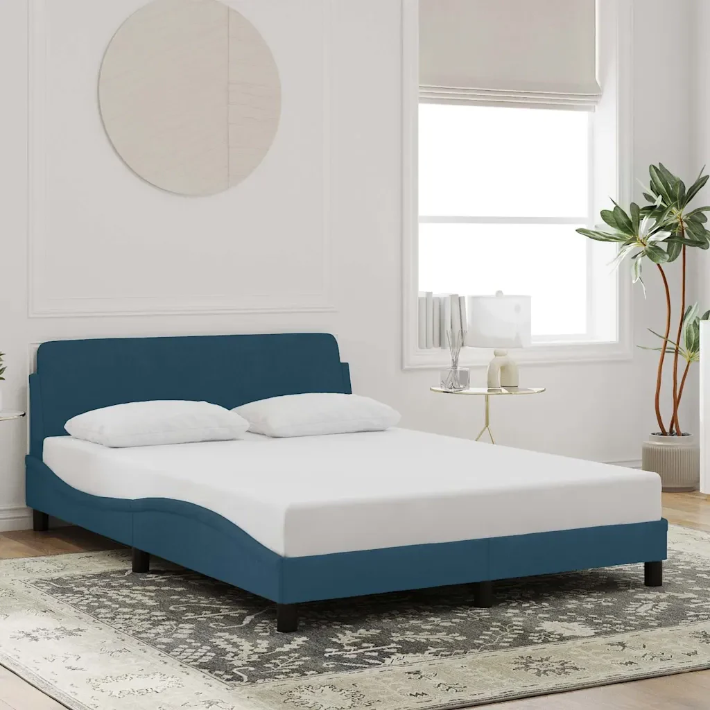 Letto matrimoniale | Letto per adulti | Giroletto con Testiera Dover Blu 140x190 cm in Velluto - Image 2