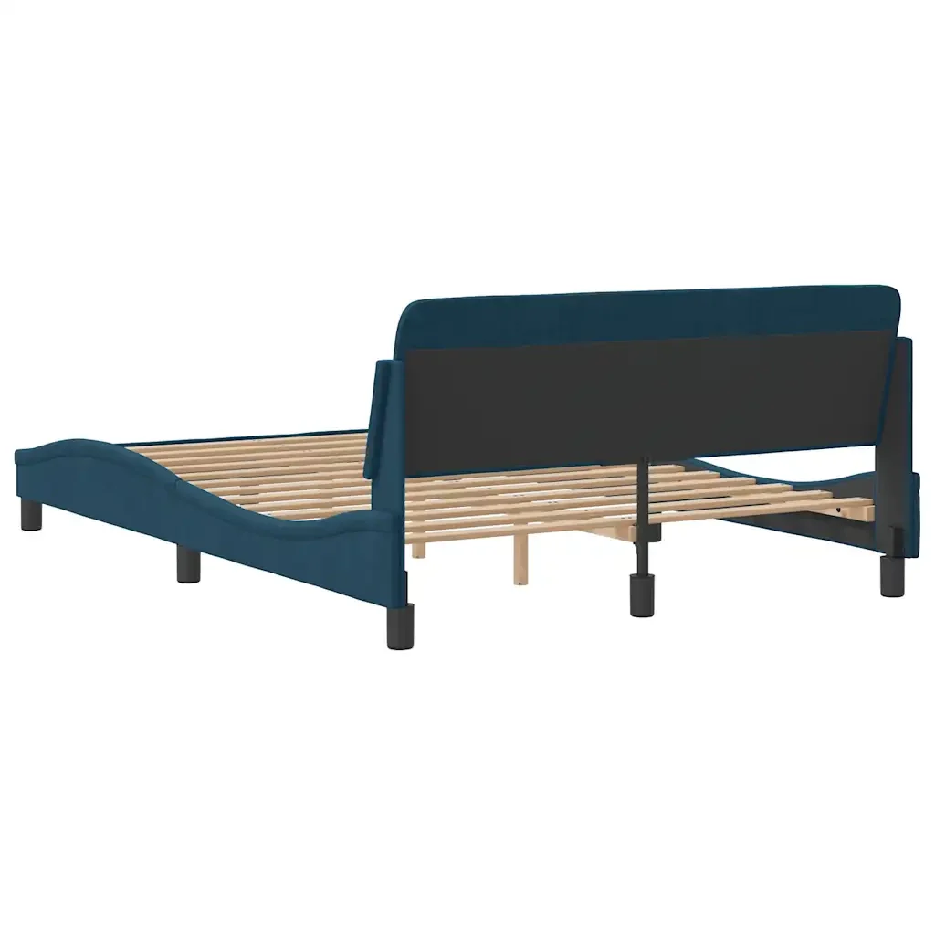 Letto matrimoniale | Letto per adulti | Giroletto con Testiera Dover Blu 140x190 cm in Velluto - Image 6