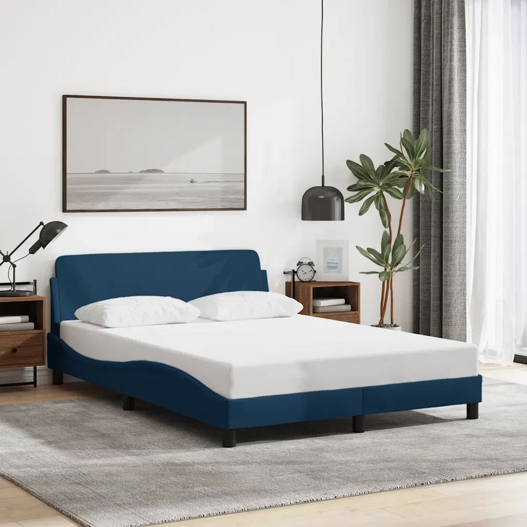 Letto matrimoniale | Letto per adulti | Giroletto con Testiera Dover Blu 140x190 cm Tessuto - Image 2