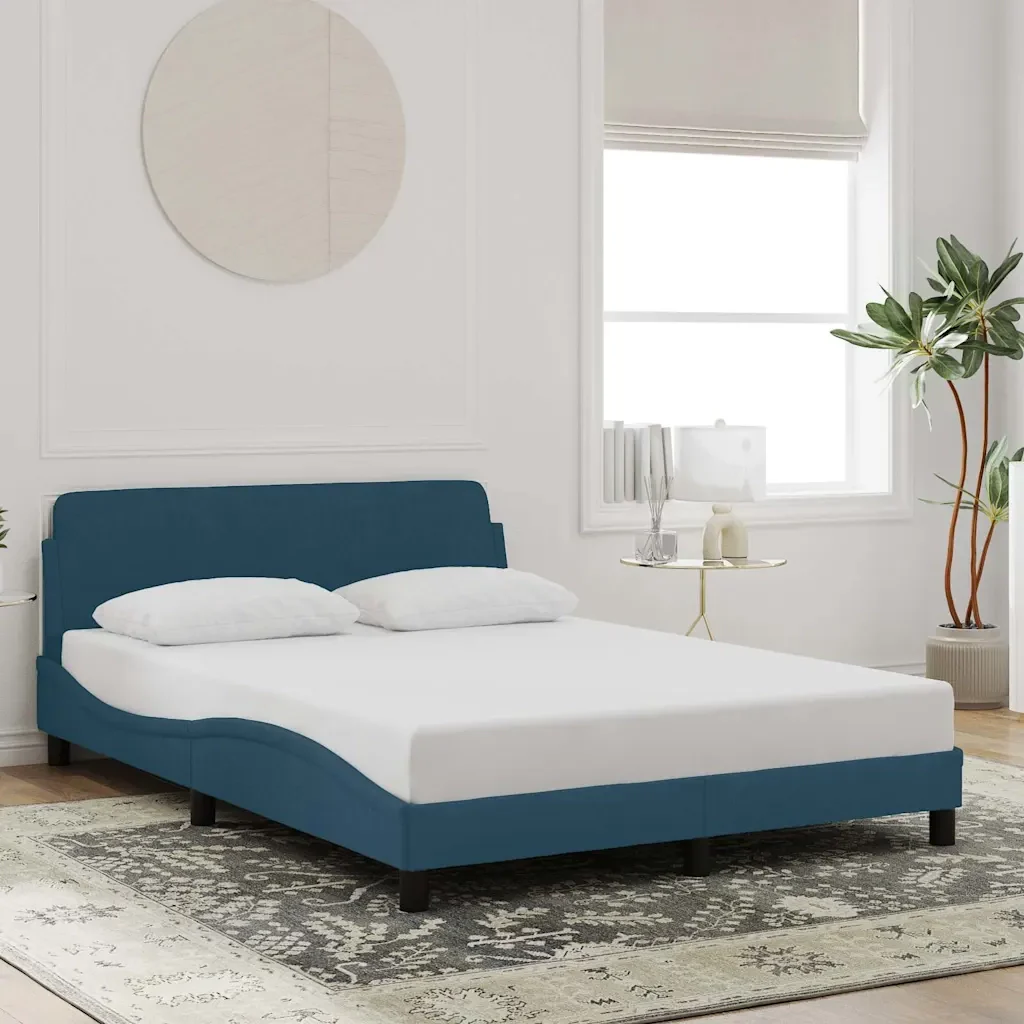 Letto matrimoniale | Letto per adulti | Giroletto con Testiera Dover Blu 140x200 cm in Velluto - Image 2