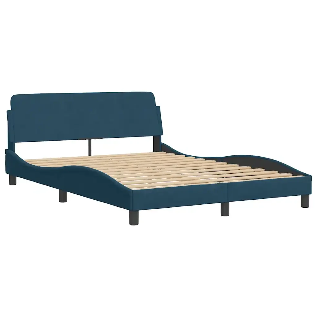 Letto matrimoniale | Letto per adulti | Giroletto con Testiera Dover Blu 140x200 cm in Velluto - Image 4
