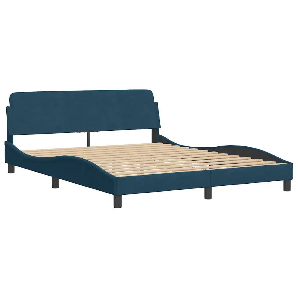 Letto matrimoniale | Letto per adulti | Giroletto con Testiera Dover Blu 160x200 cm in Velluto - Image 4