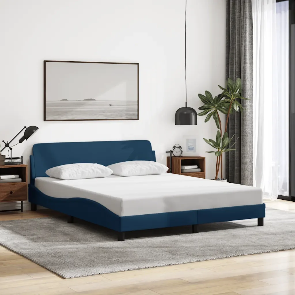 Letto matrimoniale | Letto per adulti | Giroletto con Testiera Dover Blu 160x200 cm Tessuto - Image 2