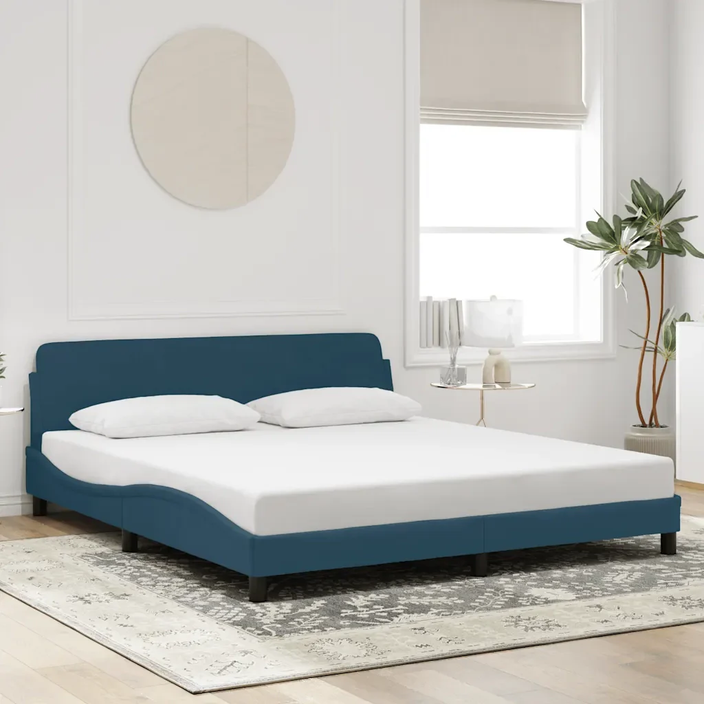 Letto matrimoniale | Letto per adulti | Giroletto con Testiera Dover Blu 180x200 cm in Velluto - Image 2