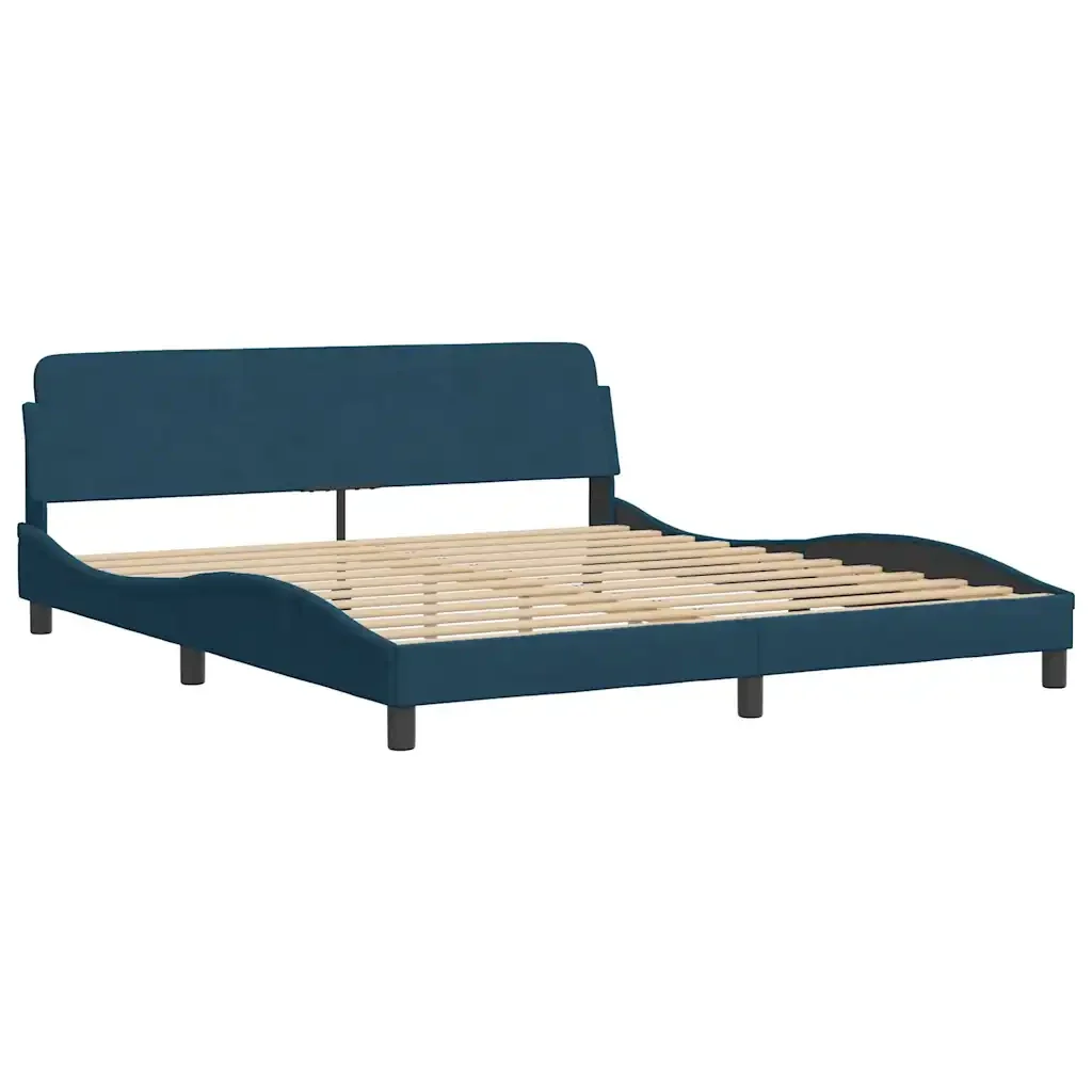 Letto matrimoniale | Letto per adulti | Giroletto con Testiera Dover Blu 180x200 cm in Velluto - Image 4