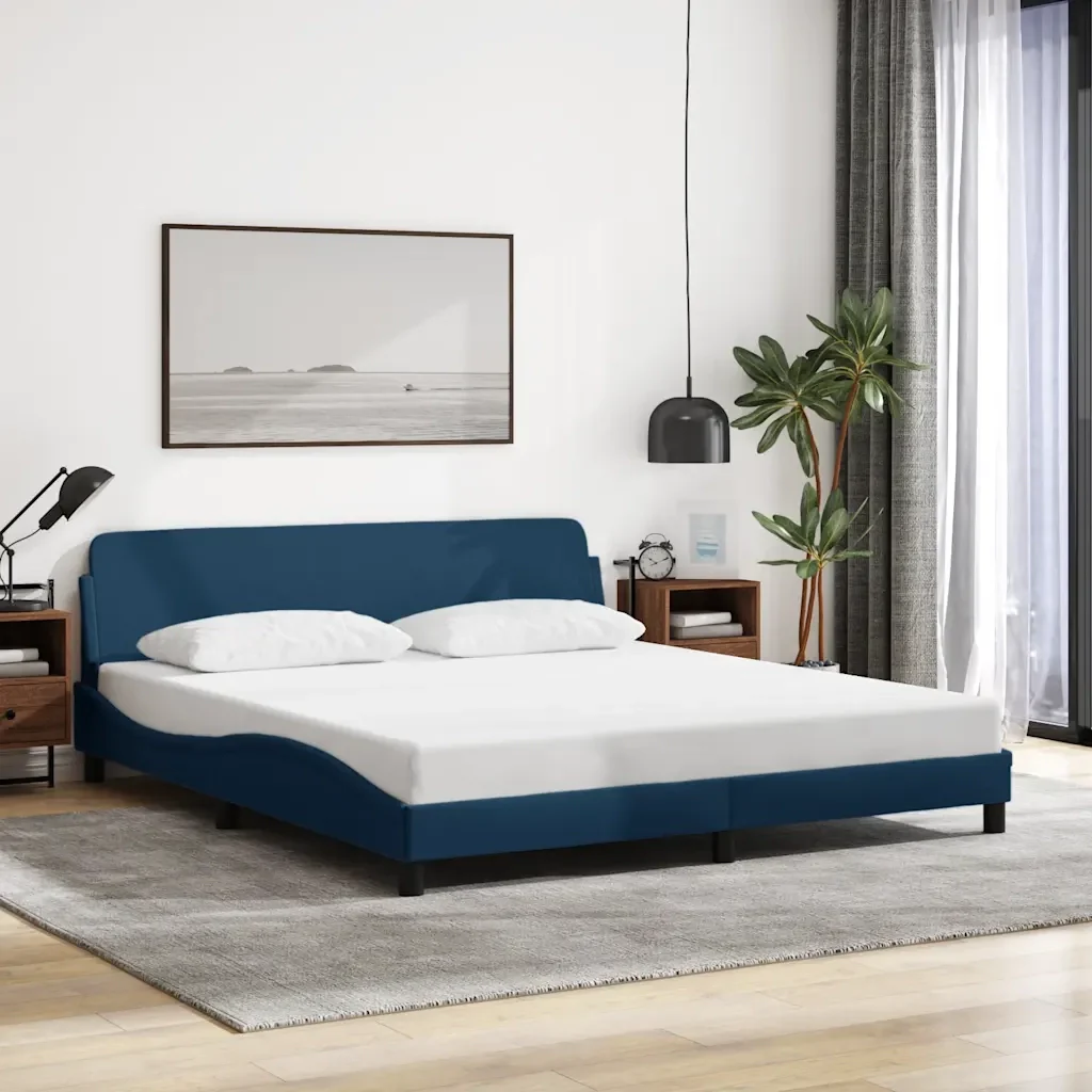 Letto matrimoniale | Letto per adulti | Giroletto con Testiera Dover Blu 180x200 cm Tessuto - Image 2