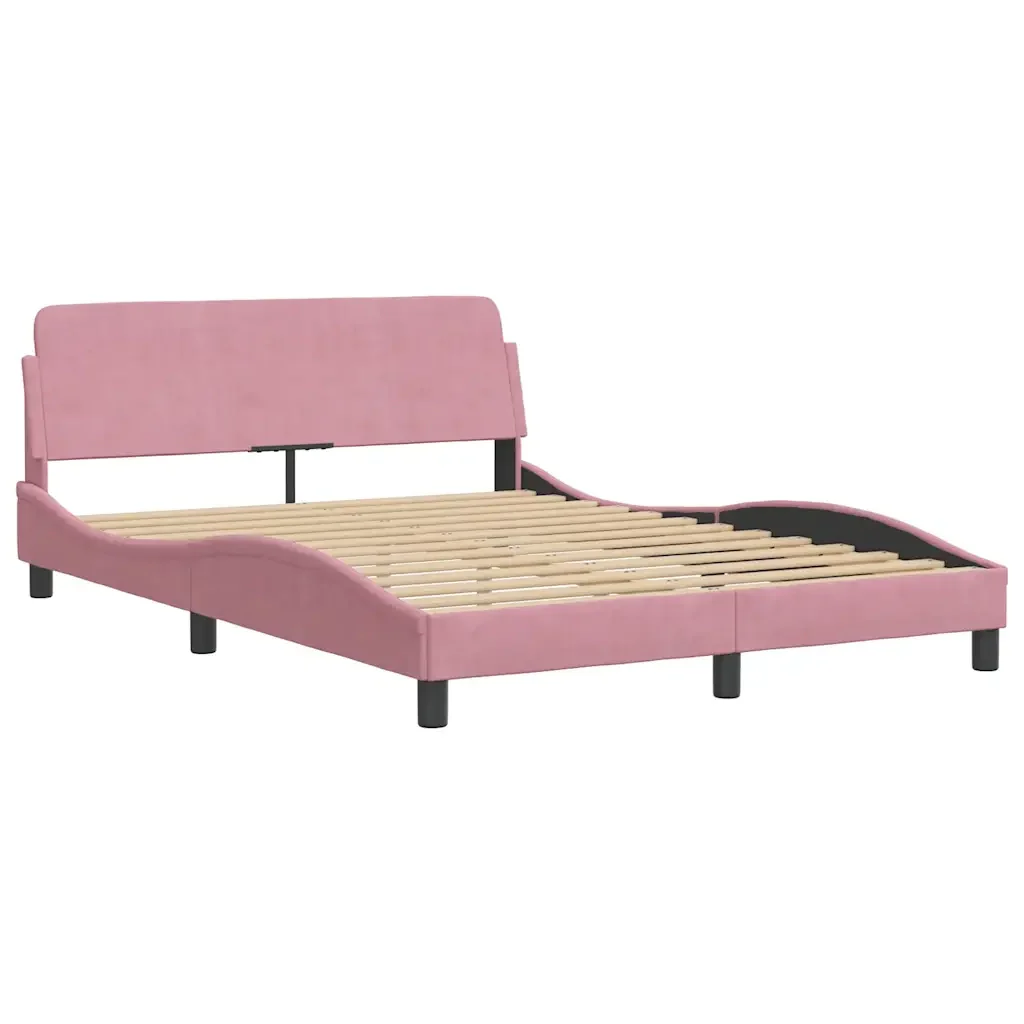 Letto matrimoniale | Letto per adulti | Giroletto con Testiera Dover Rosa 120x200 cm Velluto - Image 3