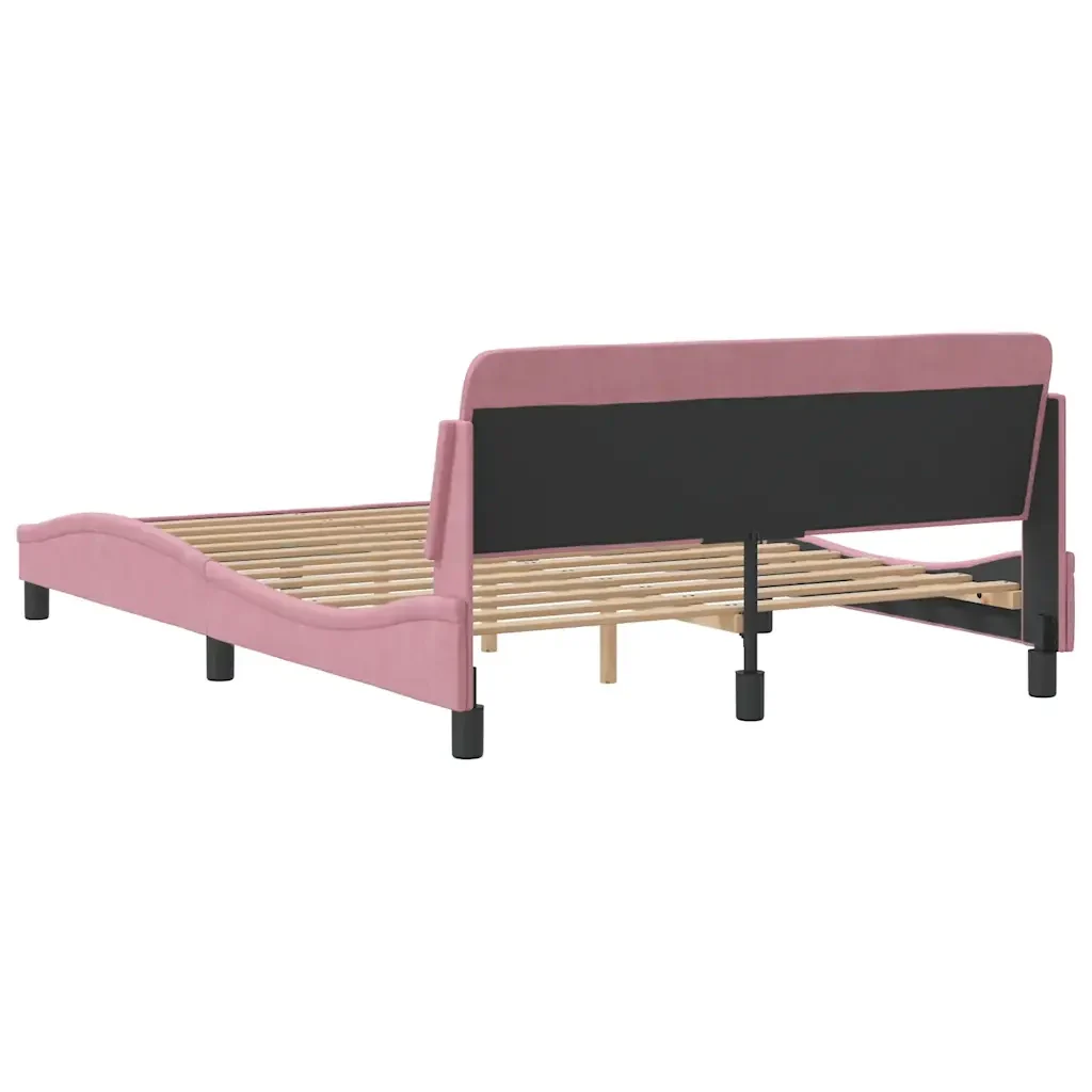 Letto matrimoniale | Letto per adulti | Giroletto con Testiera Dover Rosa 120x200 cm Velluto - Image 6