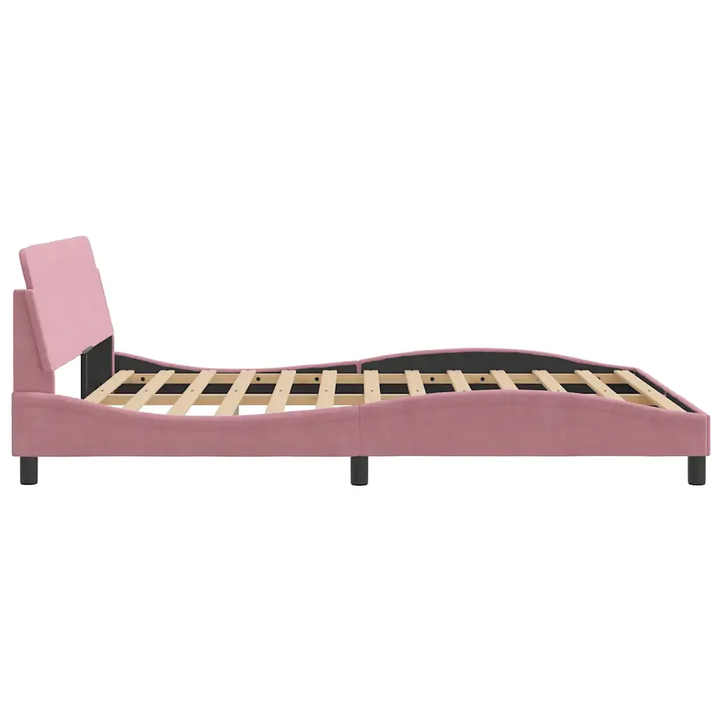 Letto matrimoniale | Letto per adulti | Giroletto con Testiera Dover Rosa 160x200 cm Velluto - Image 5