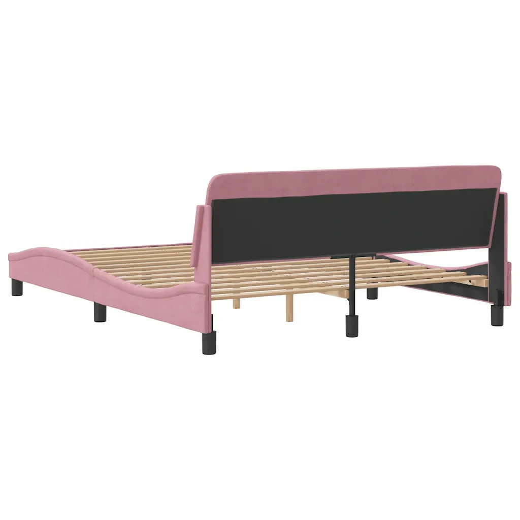 Letto matrimoniale | Letto per adulti | Giroletto con Testiera Dover Rosa 160x200 cm Velluto - Image 6