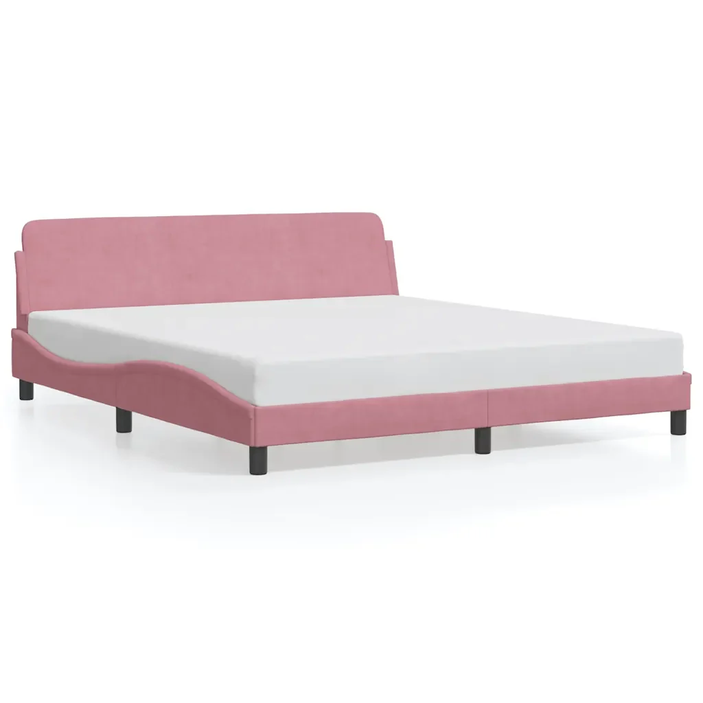 Letto matrimoniale | Letto per adulti | Giroletto con Testiera Dover Rosa 180x200 cm Velluto