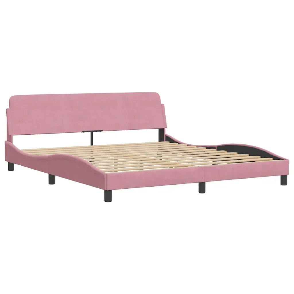 Letto matrimoniale | Letto per adulti | Giroletto con Testiera Dover Rosa 180x200 cm Velluto - Image 4