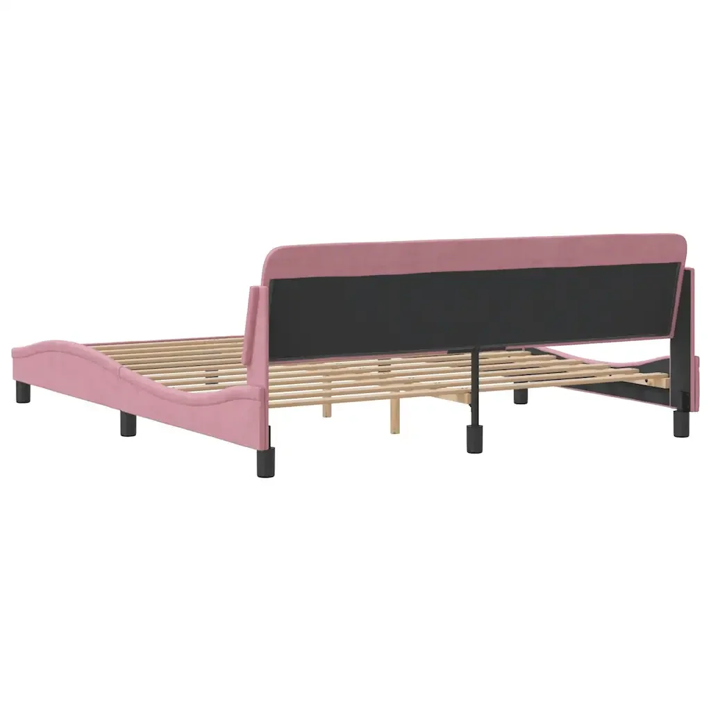 Letto matrimoniale | Letto per adulti | Giroletto con Testiera Dover Rosa 180x200 cm Velluto - Image 6