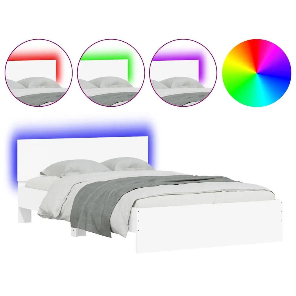 Letto matrimoniale | Letto per adulti | Giroletto con Testiera e LED Bianco 120x190 cm