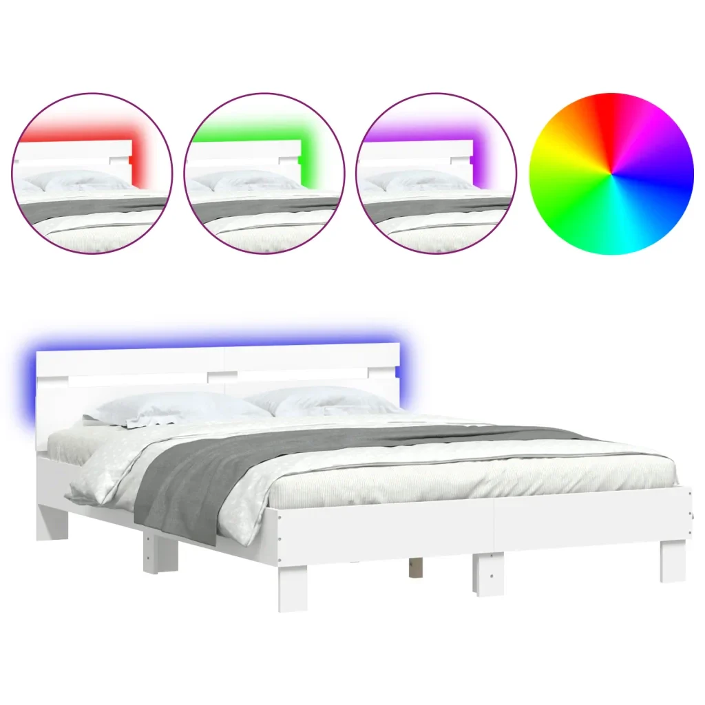 Letto matrimoniale | Letto per adulti | Giroletto con Testiera e LED Bianco 140x190 cm