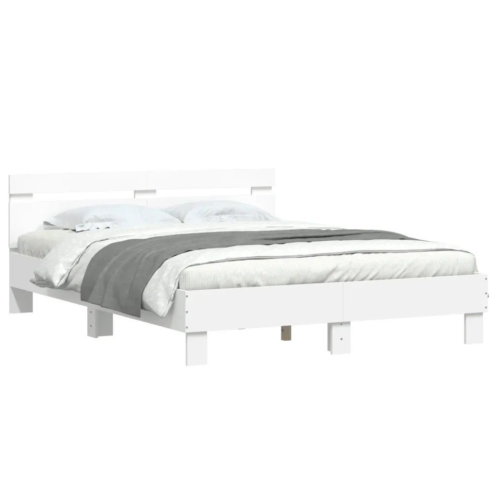 Letto matrimoniale | Letto per adulti | Giroletto con Testiera e LED Bianco 140x200 cm - Image 4