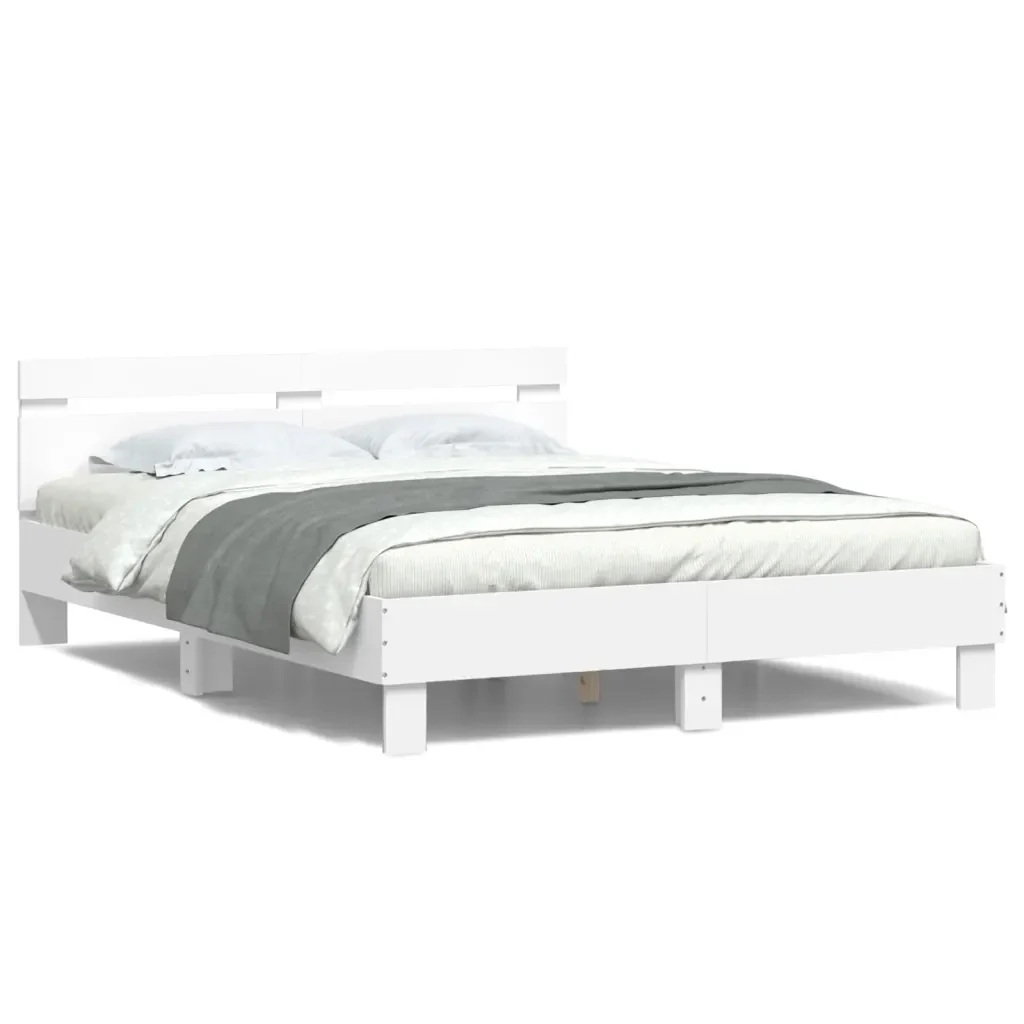 Letto matrimoniale | Letto per adulti | Giroletto con Testiera e LED Bianco 140x200 cm - Image 5