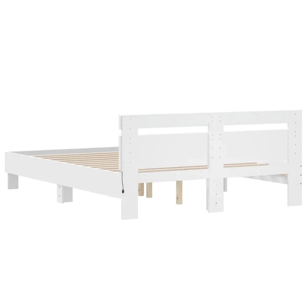Letto matrimoniale | Letto per adulti | Giroletto con Testiera e LED Bianco 140x200 cm - Image 9