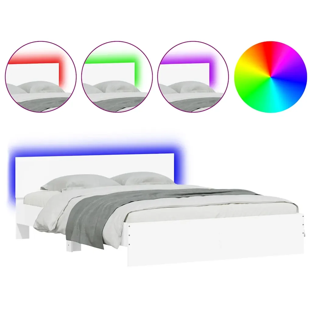 Letto matrimoniale | Letto per adulti | Giroletto con Testiera e LED Bianco 150x200 cm