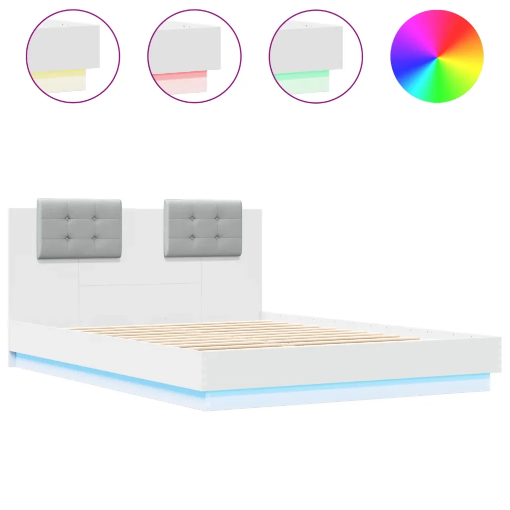 Letto matrimoniale | Letto per adulti | Giroletto con Testiera e LED Bianco 150x200 cm