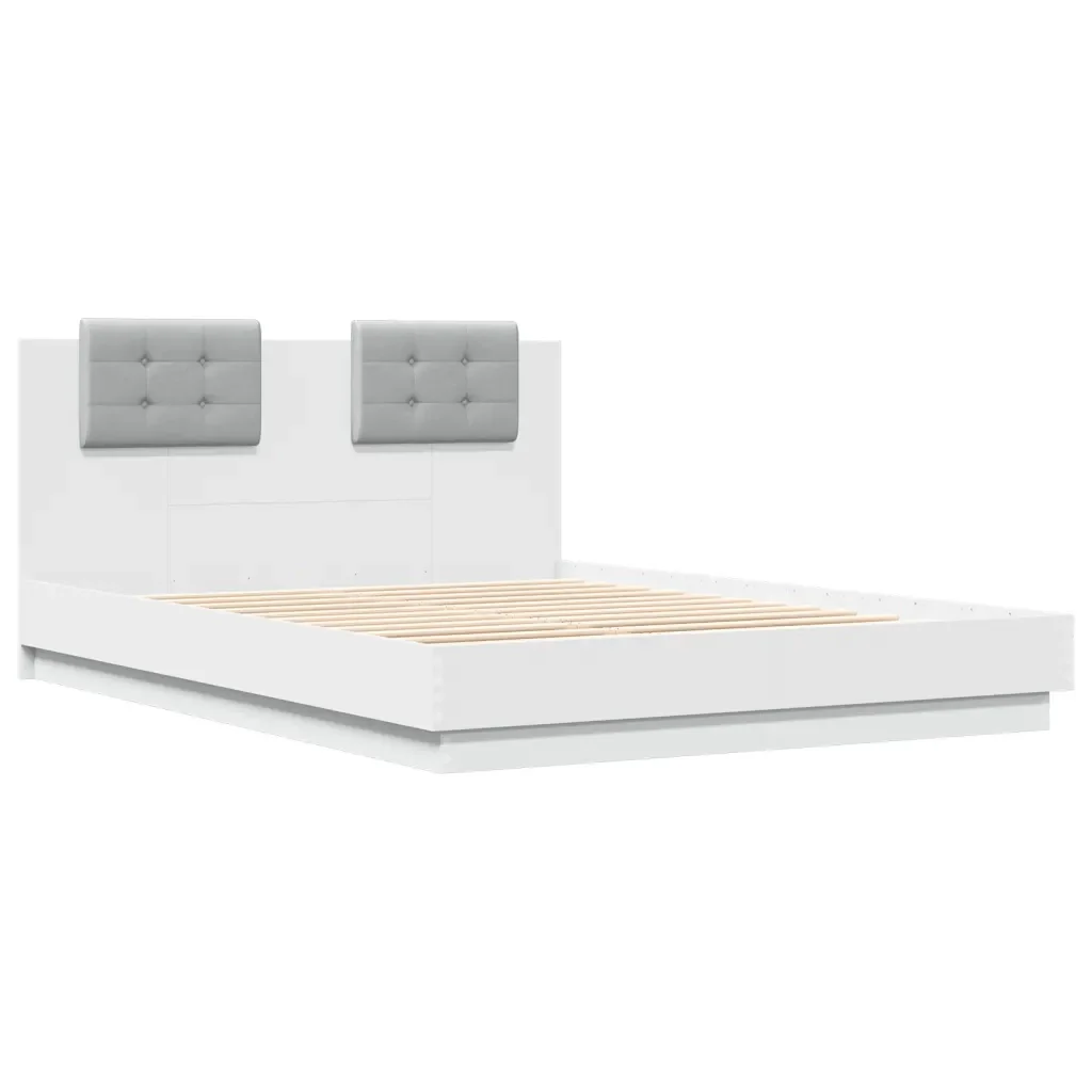 Letto matrimoniale | Letto per adulti | Giroletto con Testiera e LED Bianco 150x200 cm - Image 4
