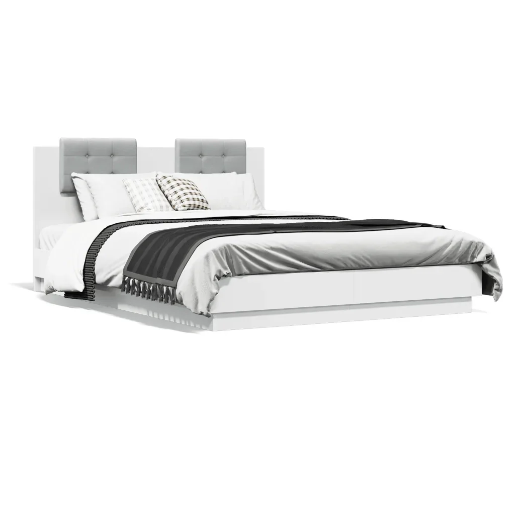 Letto matrimoniale | Letto per adulti | Giroletto con Testiera e LED Bianco 150x200 cm - Image 5