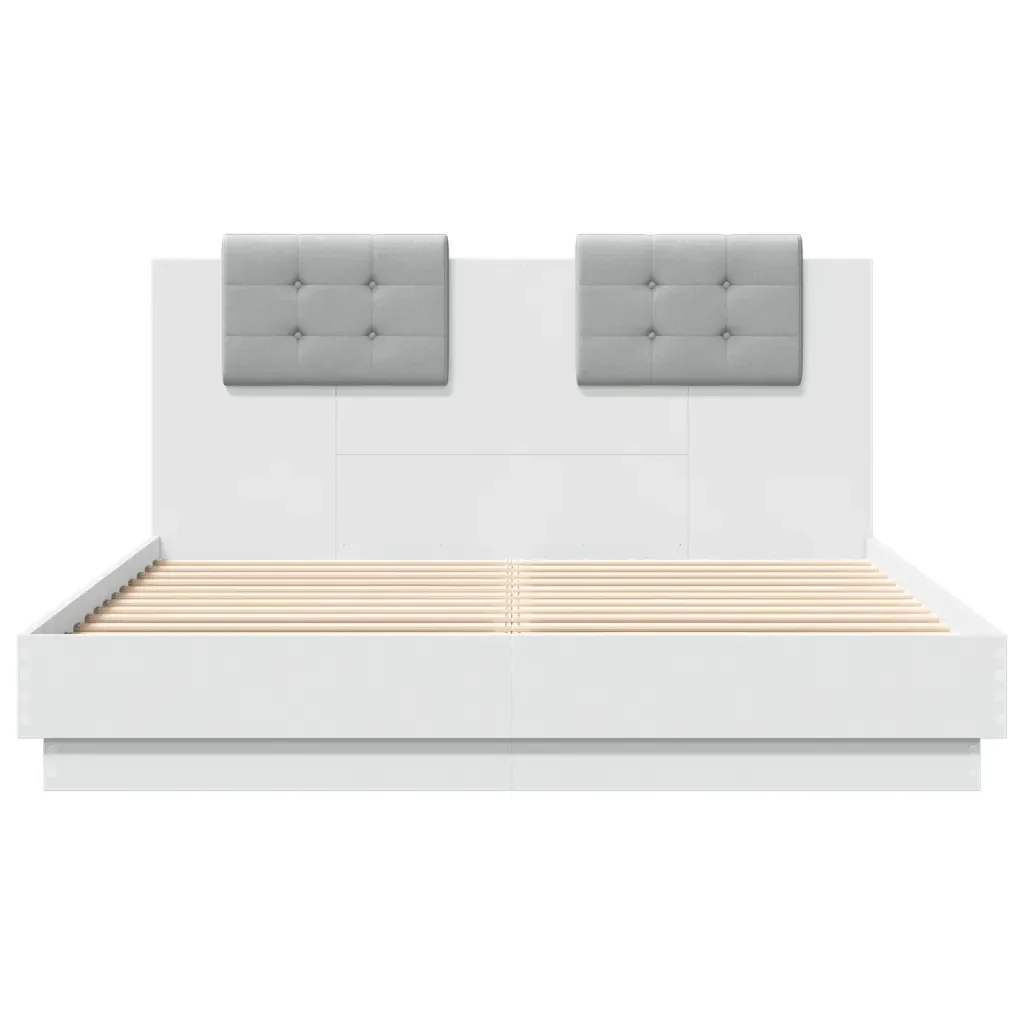 Letto matrimoniale | Letto per adulti | Giroletto con Testiera e LED Bianco 150x200 cm - Image 6