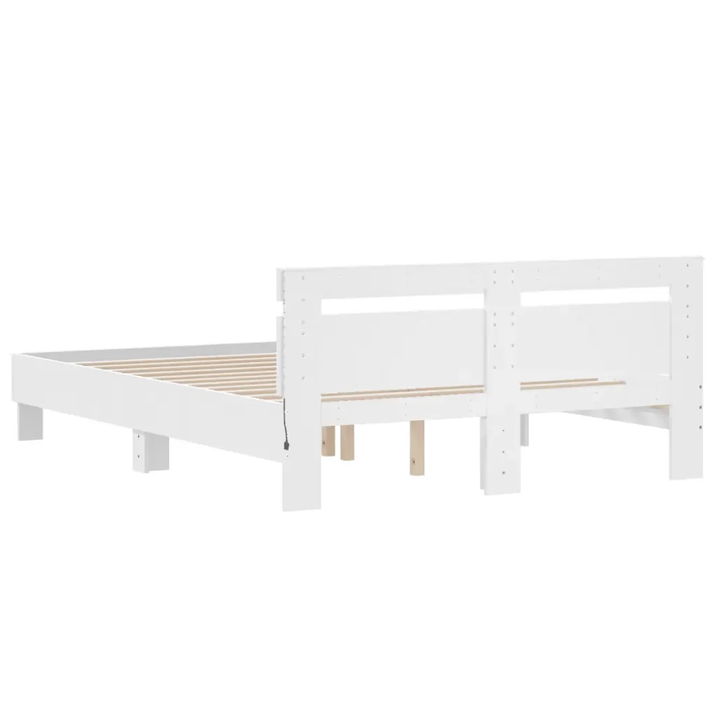 Letto matrimoniale | Letto per adulti | Giroletto con Testiera e LED Bianco 150x200 cm - Image 9