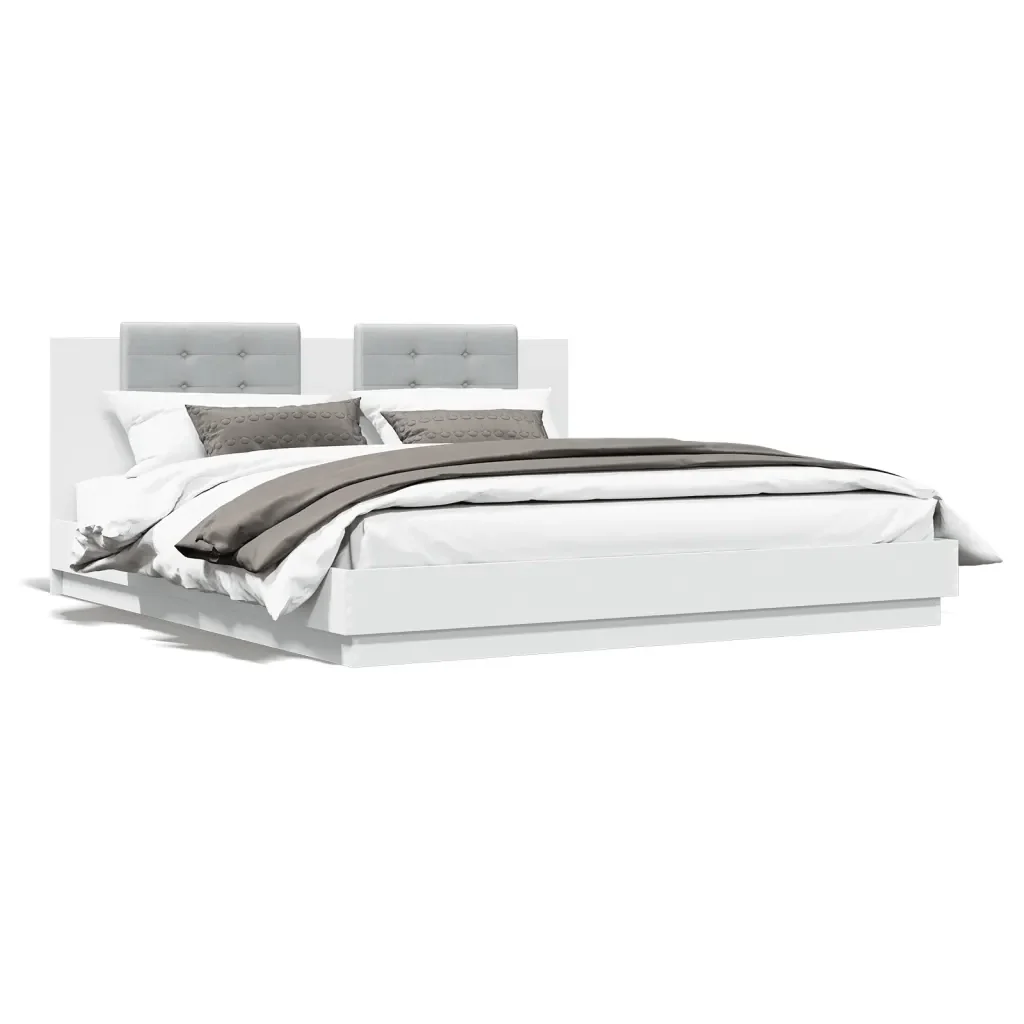 Letto matrimoniale | Letto per adulti | Giroletto con Testiera e LED Bianco 160x200 cm - Image 5
