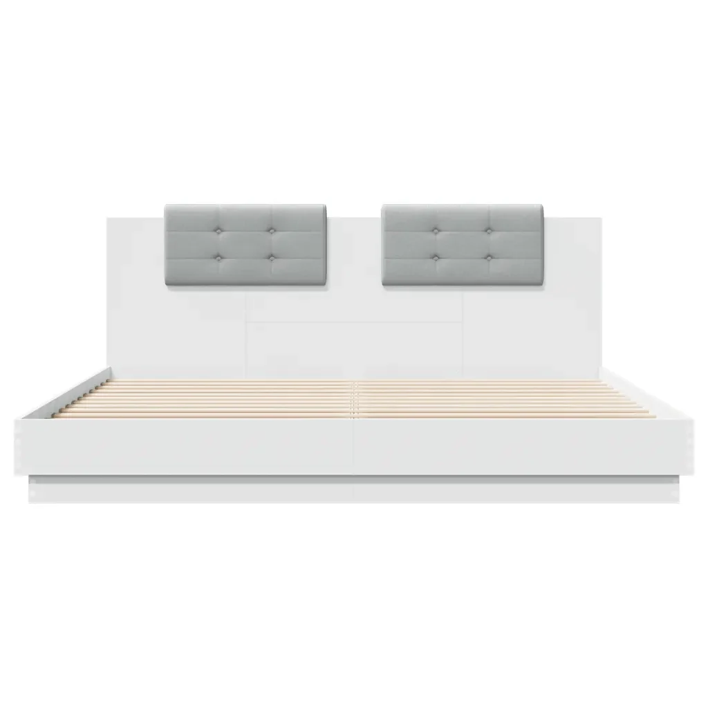 Letto matrimoniale | Letto per adulti | Giroletto con Testiera e LED Bianco 160x200 cm - Image 6