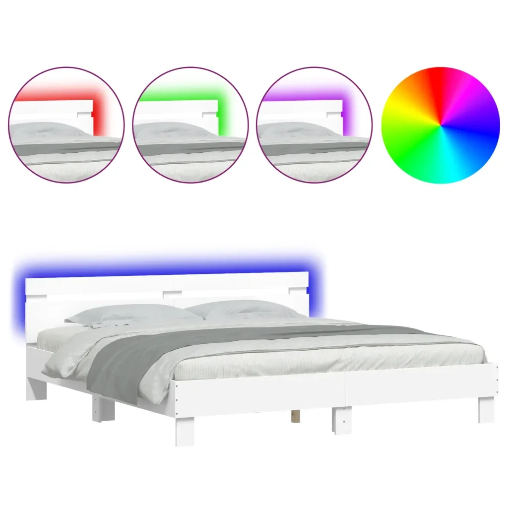 Letto matrimoniale | Letto per adulti | Giroletto con Testiera e LED Bianco 160x200 cm