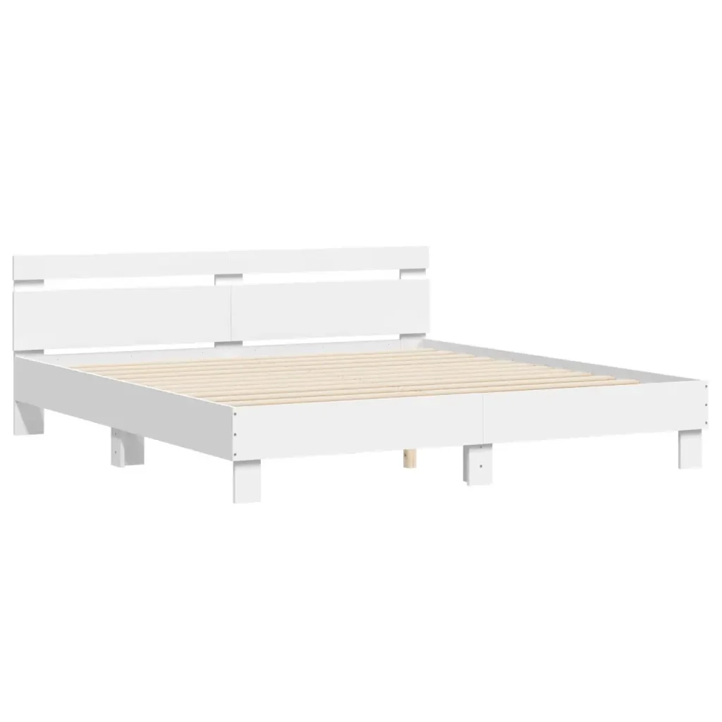 Letto matrimoniale | Letto per adulti | Giroletto con Testiera e LED Bianco 160x200 cm - Image 6