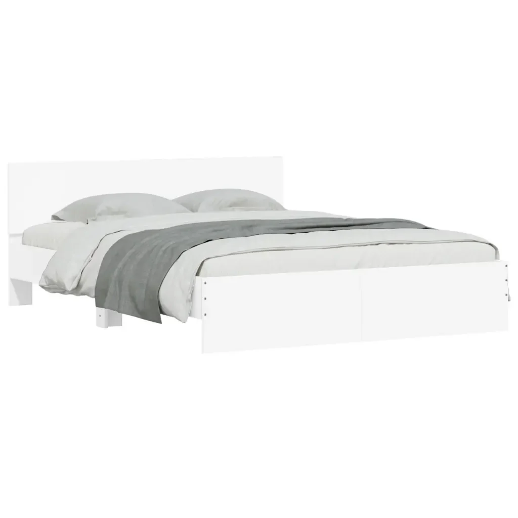 Letto matrimoniale | Letto per adulti | Giroletto con Testiera e LED Bianco 160x200 cm - Image 3