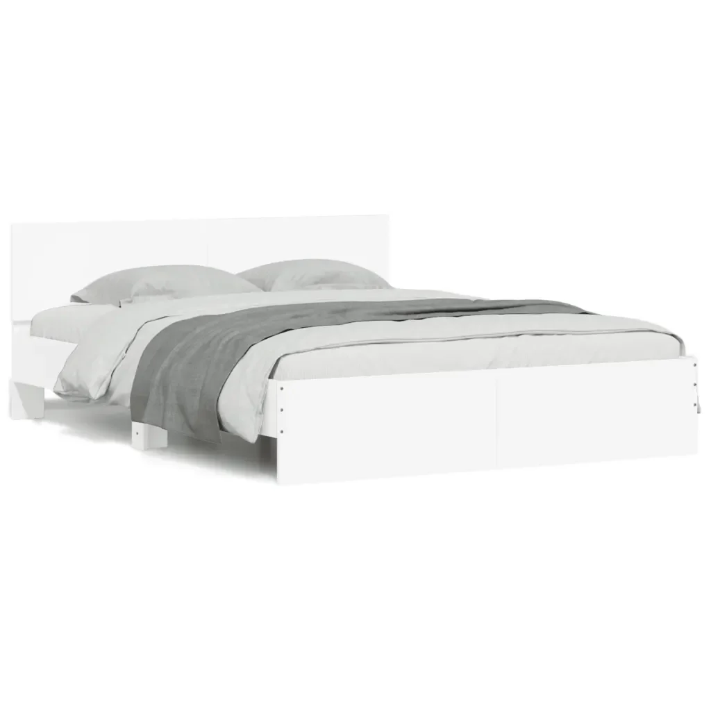 Letto matrimoniale | Letto per adulti | Giroletto con Testiera e LED Bianco 160x200 cm - Image 5